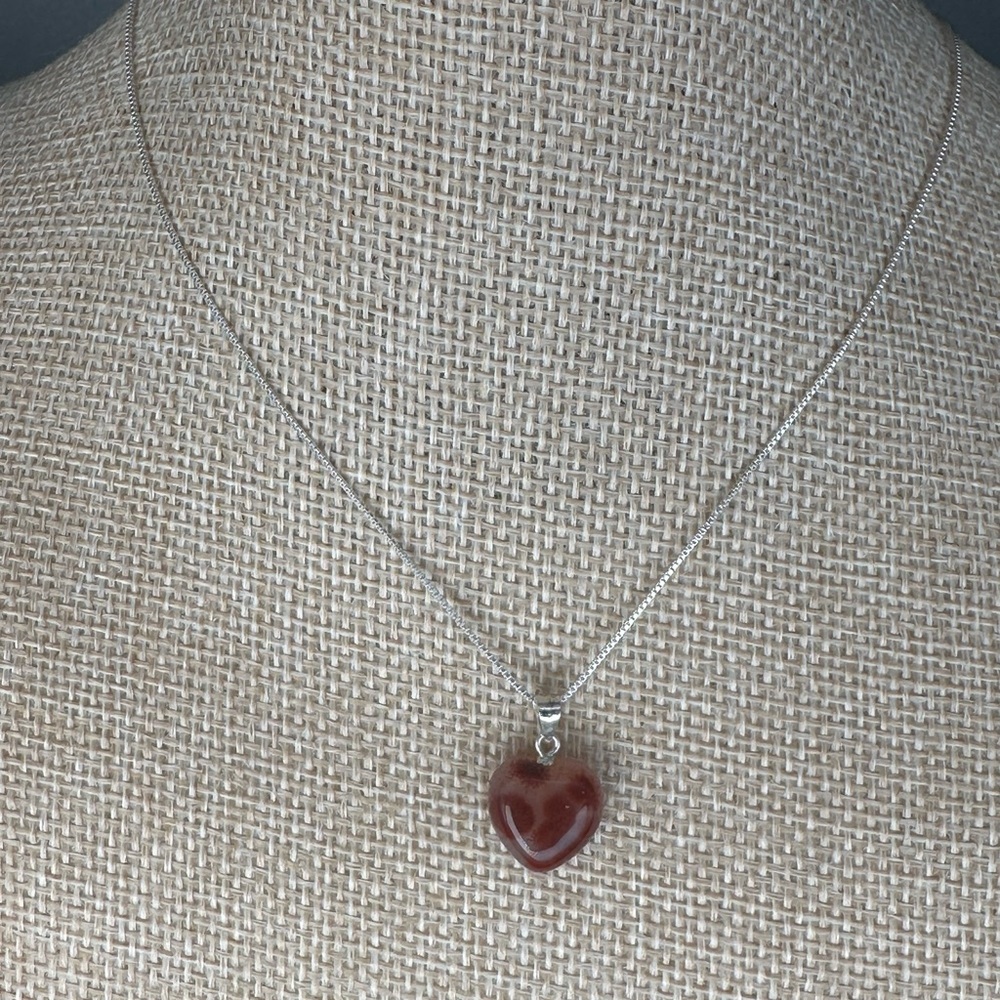 Heart-Shaped Cinnabar in Agate Pendant Necklace on Sterling Silver Bail & Chain - Picture 10 of 12